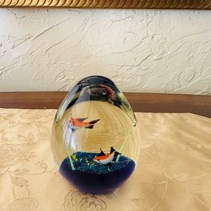 Blown Glass Paperweight with Fish Design